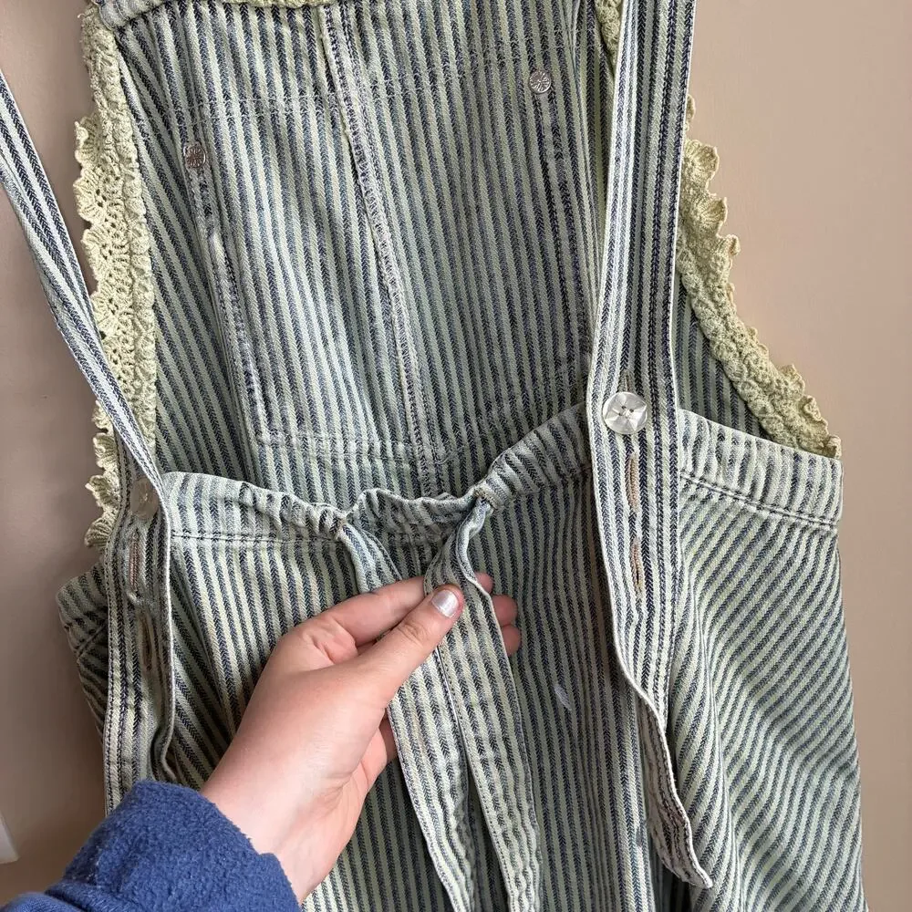 We The Free painted overall dress cottagecore coquette green striped women's XS - Picture 11 of 11